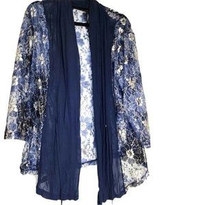 Vintage designer jacket blue lace  &  silver metallic embroidery size 16